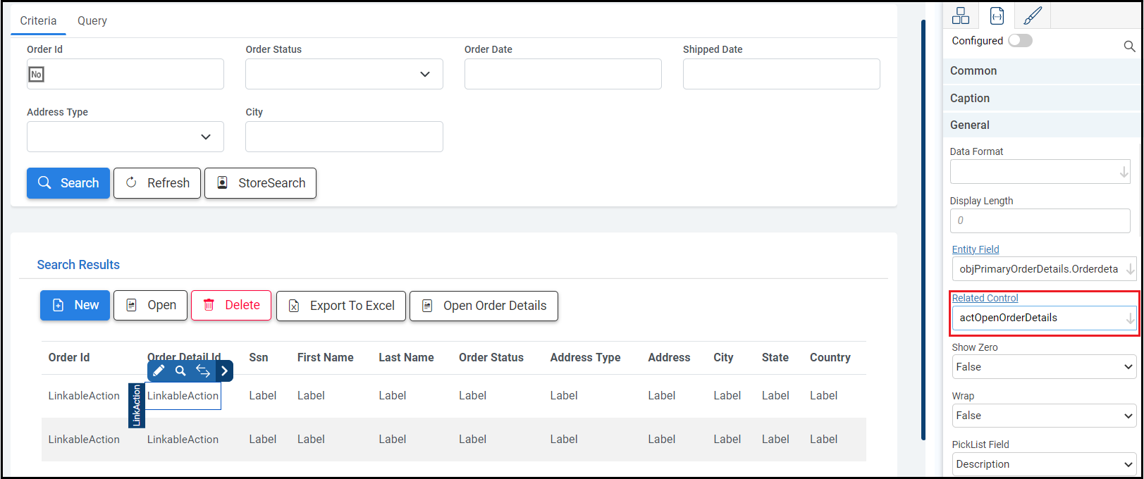 OrderDetailId column linked to MNTN form